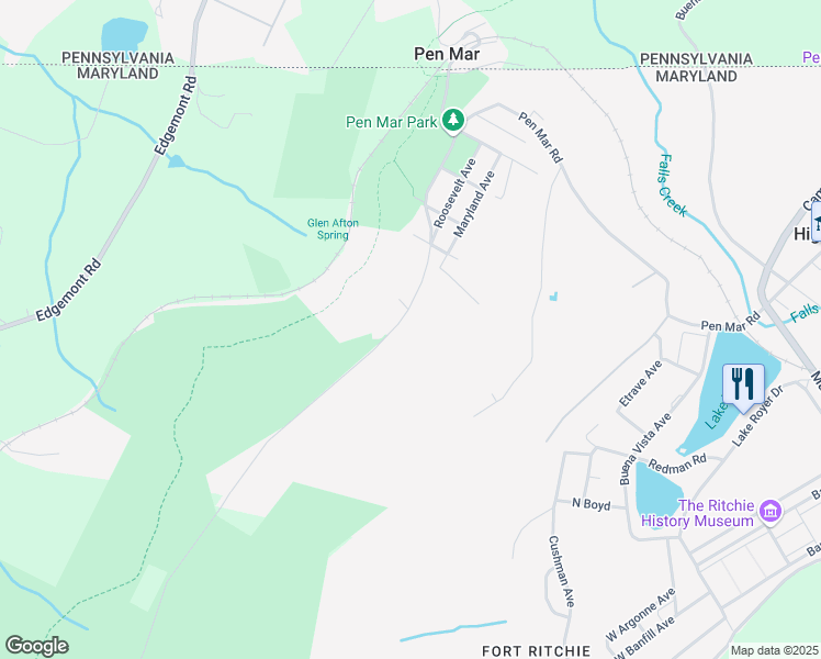 map of restaurants, bars, coffee shops, grocery stores, and more near 14423 Pen Mar High Rock Road in Highfield-Cascade