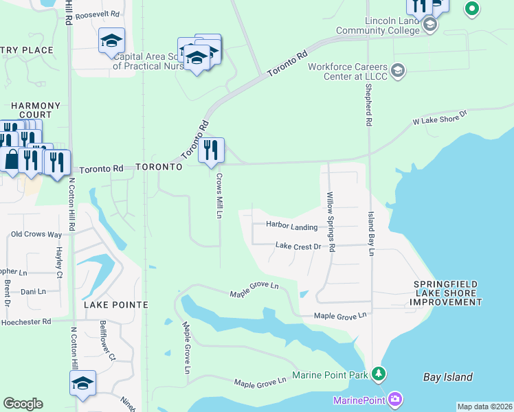 map of restaurants, bars, coffee shops, grocery stores, and more near 6201 Wind Tree Road in Springfield