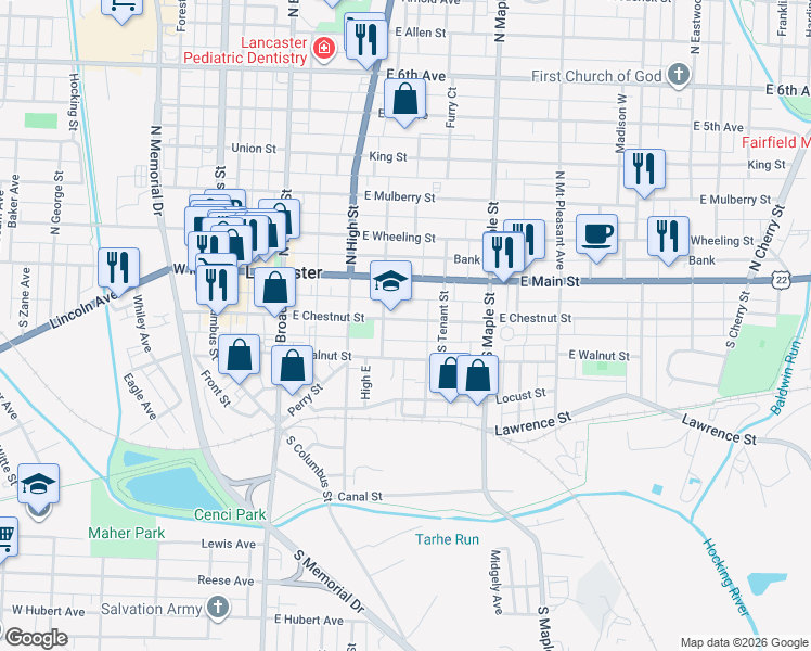 map of restaurants, bars, coffee shops, grocery stores, and more near 309 East Chestnut Street in Lancaster