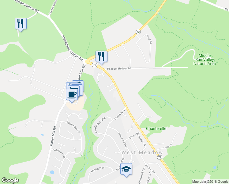 map of restaurants, bars, coffee shops, grocery stores, and more near 321 Possum Park Road in Newark