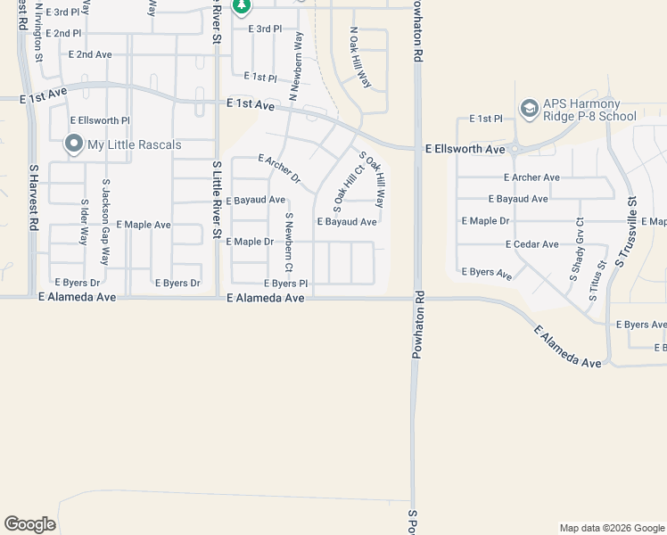 map of restaurants, bars, coffee shops, grocery stores, and more near 210 South Oak Hill Street in Aurora