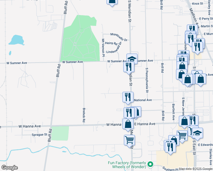 map of restaurants, bars, coffee shops, grocery stores, and more near 124 Habig Road in Indianapolis