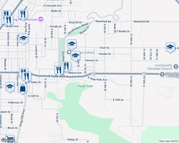 map of restaurants, bars, coffee shops, grocery stores, and more near 715 Mason Avenue in Saint Joseph