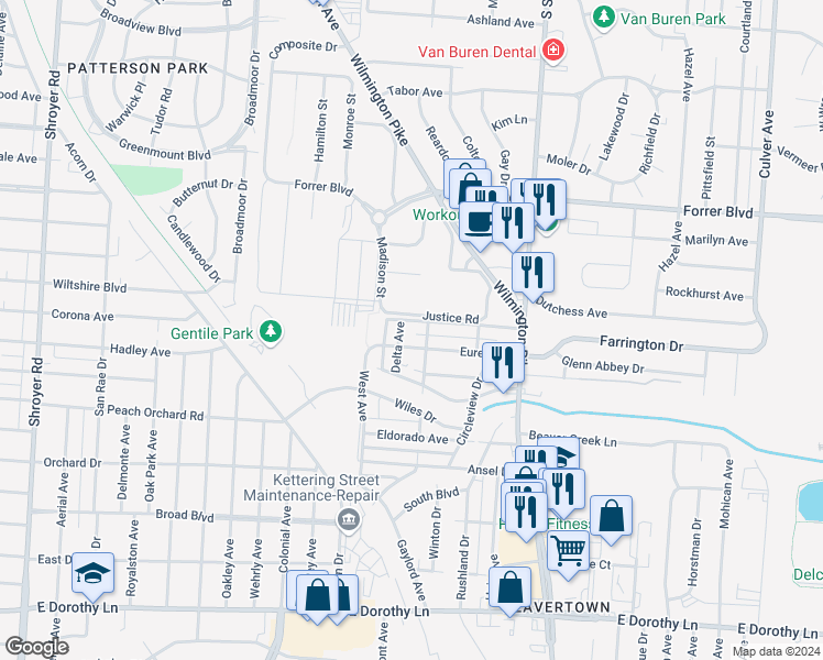 map of restaurants, bars, coffee shops, grocery stores, and more near 1058 Hale Avenue in Dayton