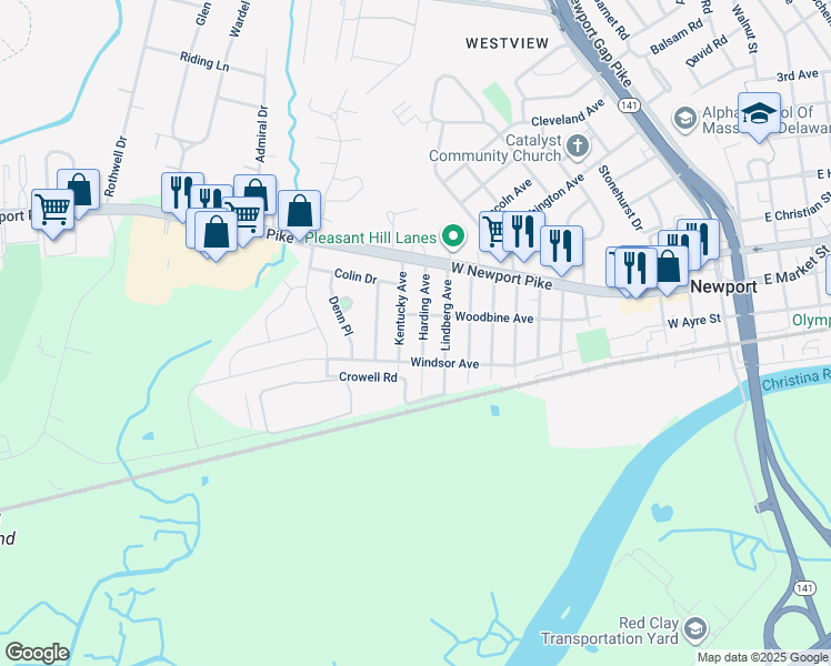 map of restaurants, bars, coffee shops, grocery stores, and more near 106 Harding Avenue in Wilmington