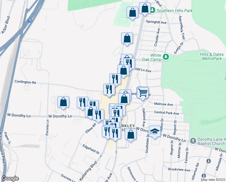 map of restaurants, bars, coffee shops, grocery stores, and more near 2801 South Dixie Drive in Dayton