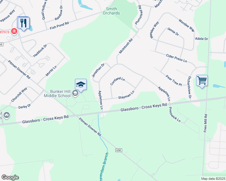 map of restaurants, bars, coffee shops, grocery stores, and more near 27 Cortland Lane in Washington Township