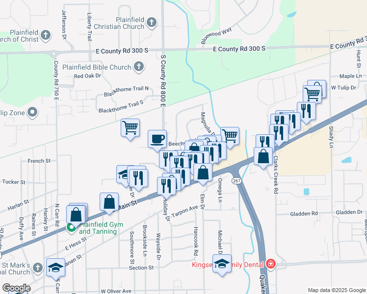 map of restaurants, bars, coffee shops, grocery stores, and more near 318 Linden Lane in Plainfield
