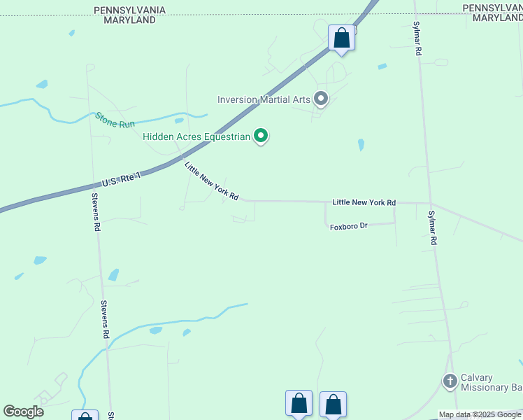 map of restaurants, bars, coffee shops, grocery stores, and more near 284 Little New York Road in Rising Sun