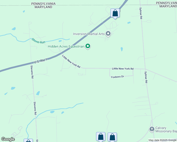 map of restaurants, bars, coffee shops, grocery stores, and more near 284 Little New York Road in Rising Sun