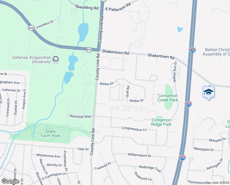 map of restaurants, bars, coffee shops, grocery stores, and more near 4451 Love Lane in Beavercreek