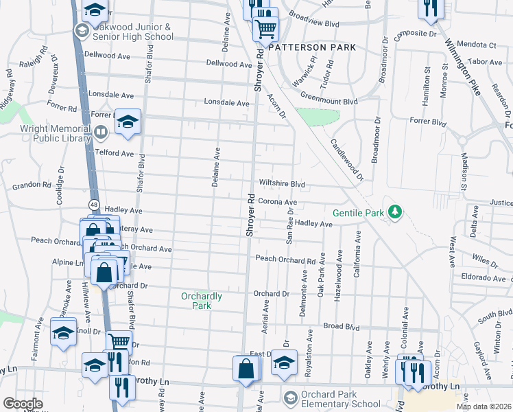 map of restaurants, bars, coffee shops, grocery stores, and more near 2007 Shroyer Road in Dayton