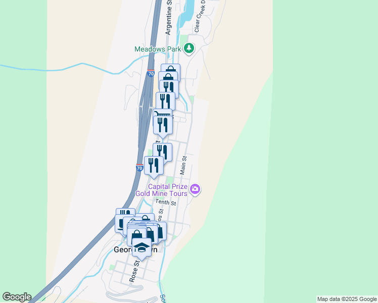 map of restaurants, bars, coffee shops, grocery stores, and more near 1300 Main Street in Georgetown