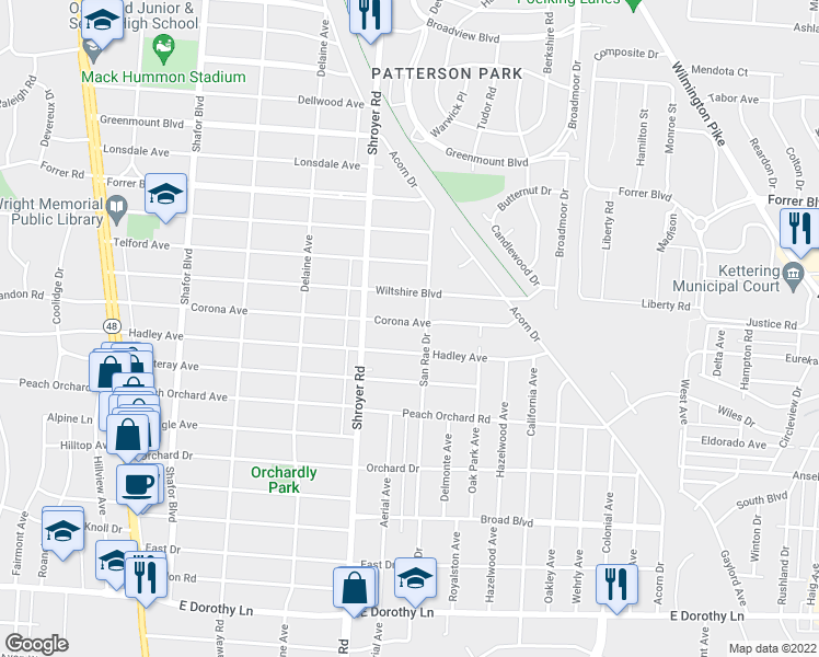map of restaurants, bars, coffee shops, grocery stores, and more near 532 Corona Avenue in Dayton