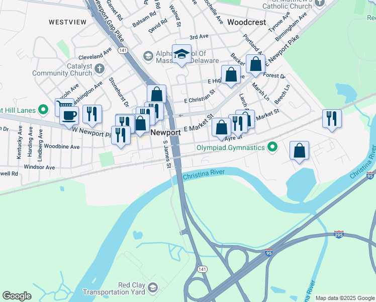 map of restaurants, bars, coffee shops, grocery stores, and more near 311 S Walnut St in Wilmington