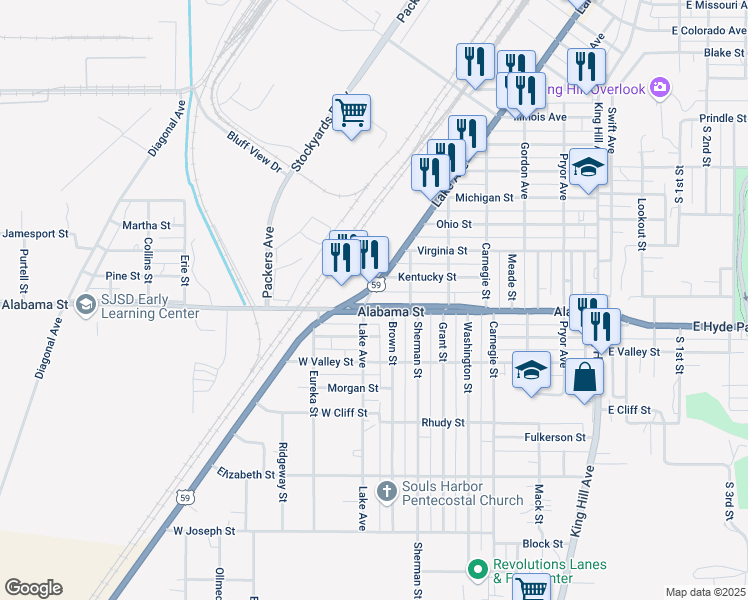 map of restaurants, bars, coffee shops, grocery stores, and more near 511 Ohio Street in St. Joseph