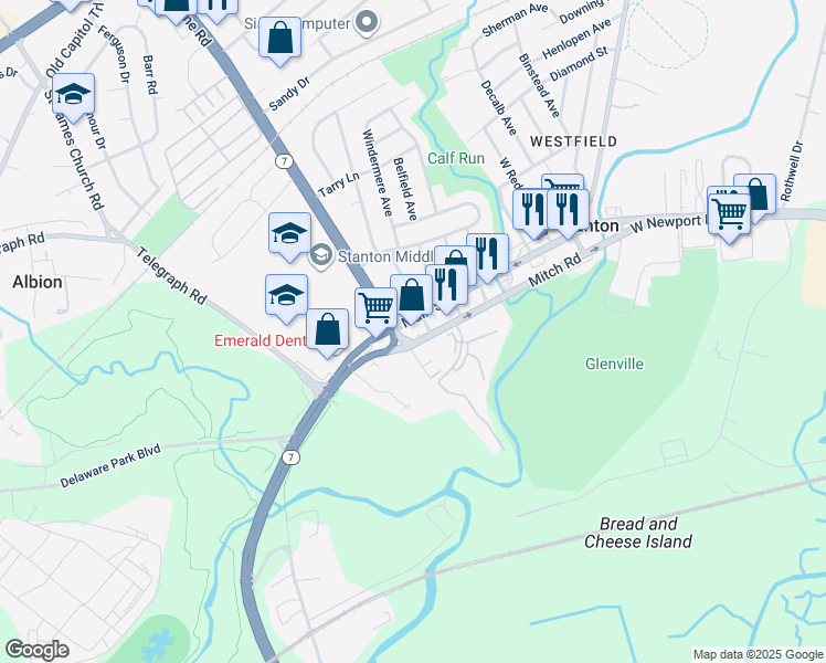 map of restaurants, bars, coffee shops, grocery stores, and more near 414 Main Street in Wilmington
