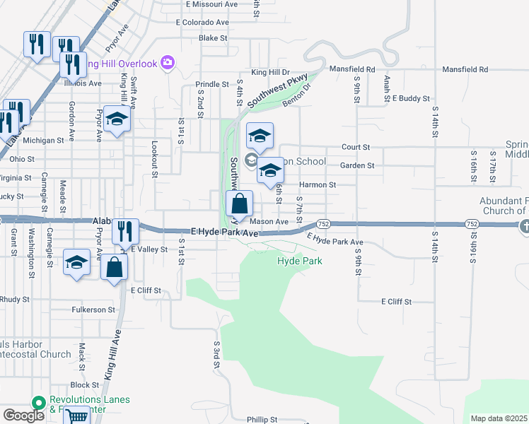 map of restaurants, bars, coffee shops, grocery stores, and more near 509 Thompson Avenue in Saint Joseph