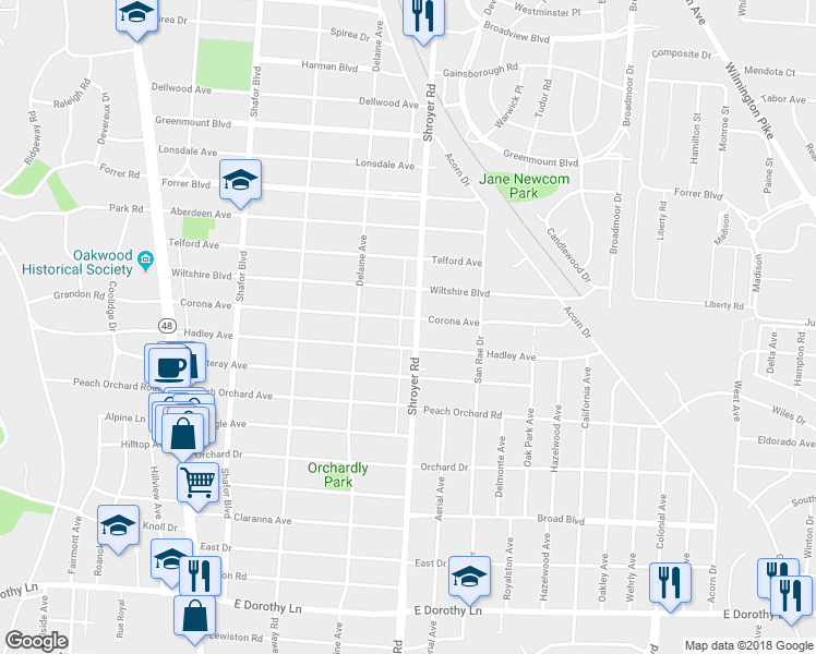 map of restaurants, bars, coffee shops, grocery stores, and more near 2007 Shroyer Road in Dayton