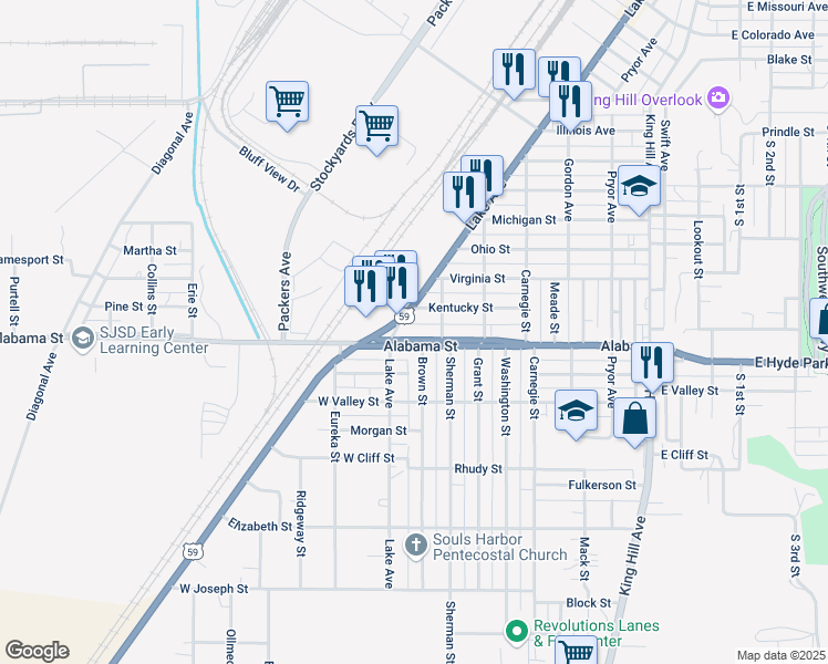 map of restaurants, bars, coffee shops, grocery stores, and more near 511 Ohio Street in Saint Joseph