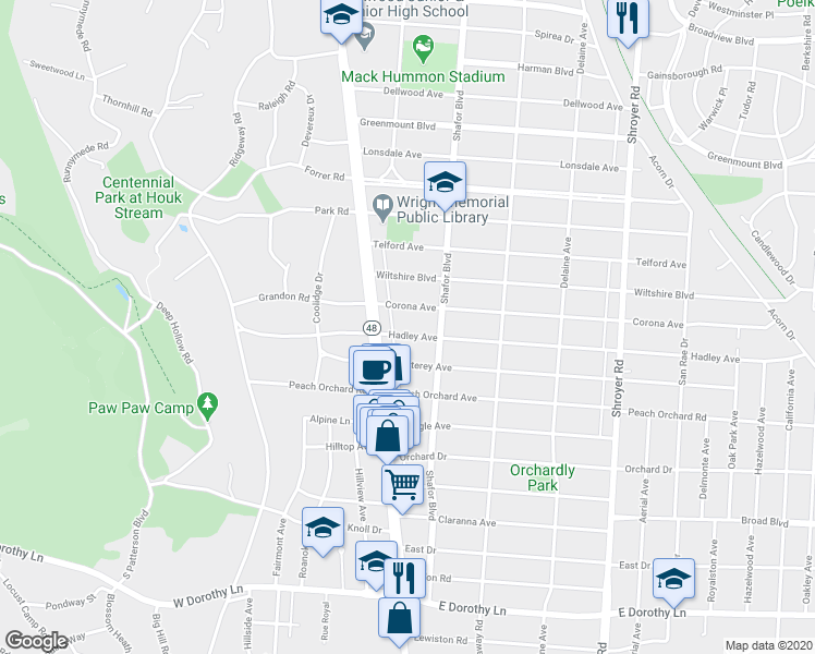 map of restaurants, bars, coffee shops, grocery stores, and more near 25 East Hadley Avenue in Dayton