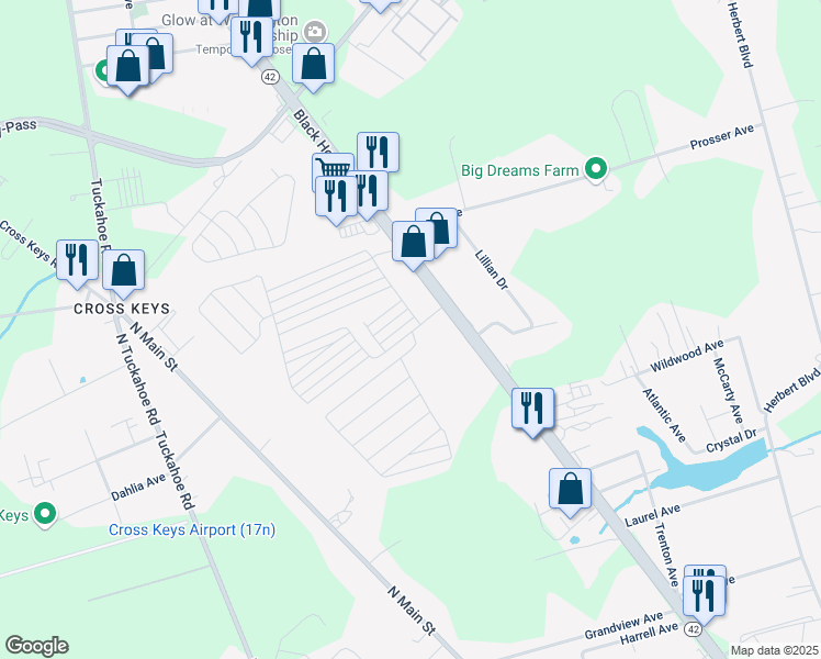 map of restaurants, bars, coffee shops, grocery stores, and more near 1881 North Black Horse Pike in Monroe