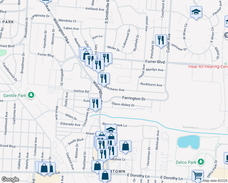 map of restaurants, bars, coffee shops, grocery stores, and more near 1404 Dutchess Ave in Dayton