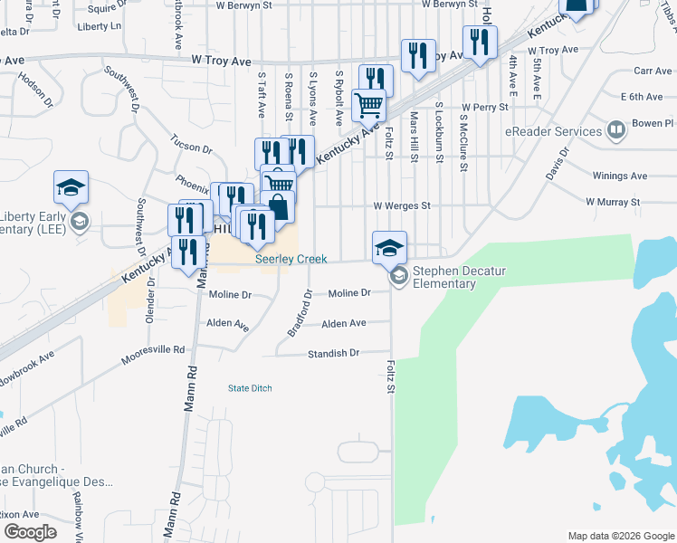 map of restaurants, bars, coffee shops, grocery stores, and more near 4061 West Mooresville Road in Indianapolis