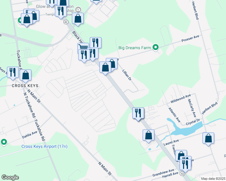 map of restaurants, bars, coffee shops, grocery stores, and more near 1881 North Black Horse Pike in Monroe
