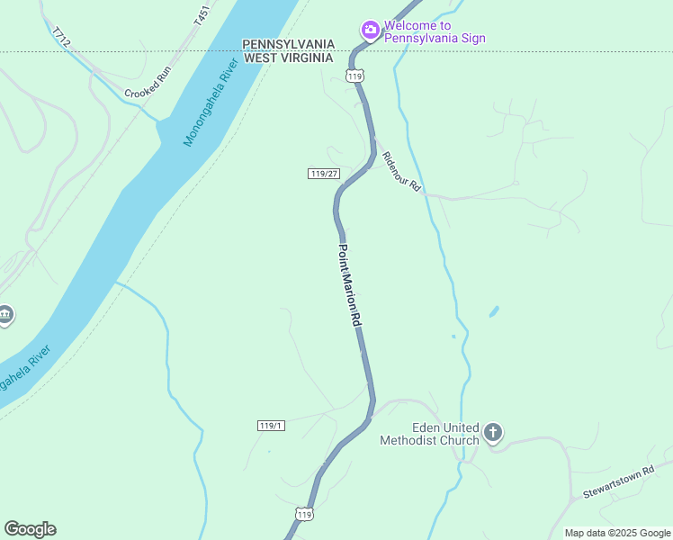 map of restaurants, bars, coffee shops, grocery stores, and more near 1951 Point Marion Road in Morgantown