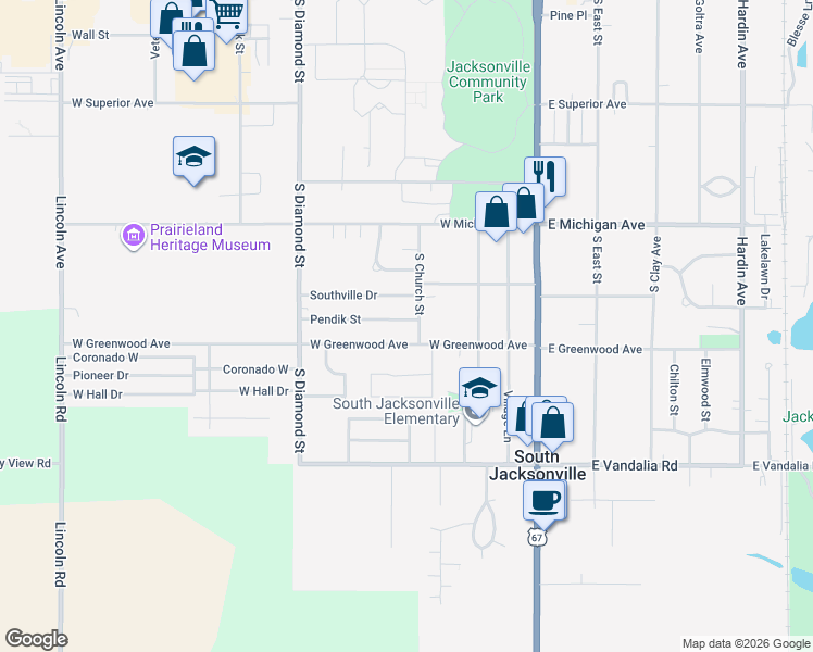 map of restaurants, bars, coffee shops, grocery stores, and more near 1563-1599 S Church St in Jacksonville