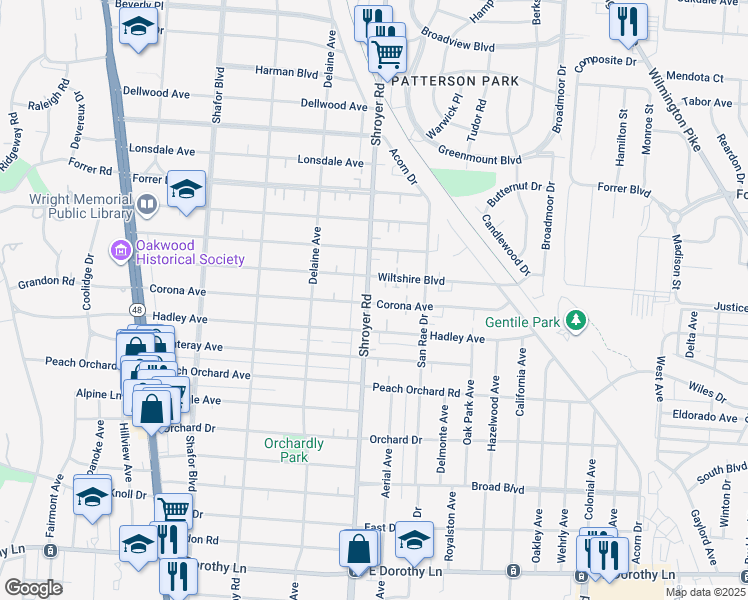 map of restaurants, bars, coffee shops, grocery stores, and more near 2007 Shroyer Road in Dayton