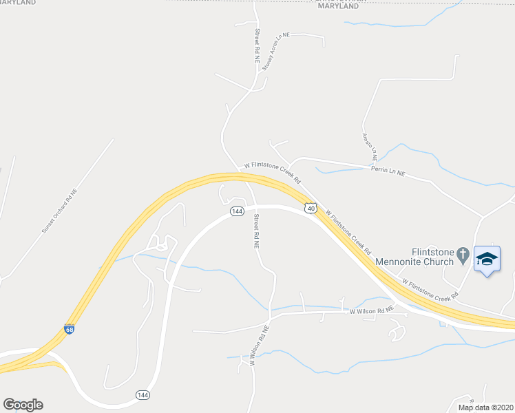 map of restaurants, bars, coffee shops, grocery stores, and more near Baltimore Pike & Street Rd NE in Allegany