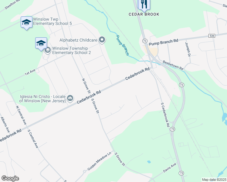 map of restaurants, bars, coffee shops, grocery stores, and more near 32 Cedarbrook Road in Sicklerville