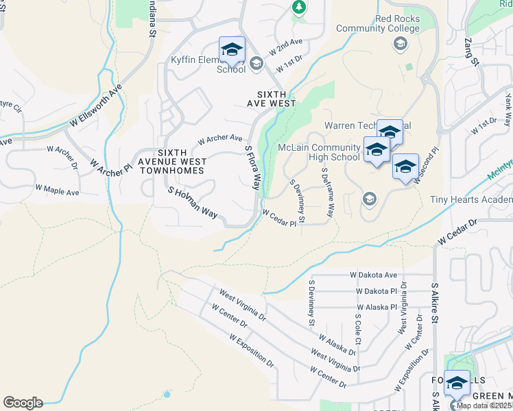 map of restaurants, bars, coffee shops, grocery stores, and more near 205 South Flora Way in Golden