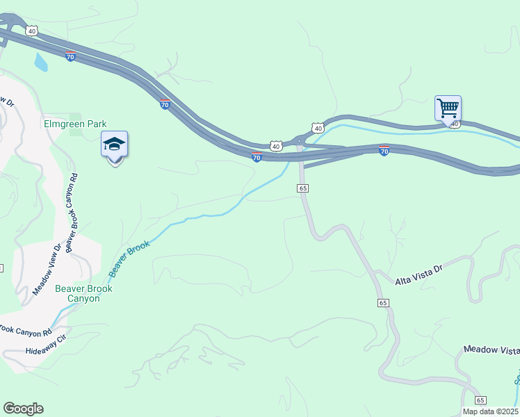 map of restaurants, bars, coffee shops, grocery stores, and more near 87 Elmgreen Lane in Evergreen