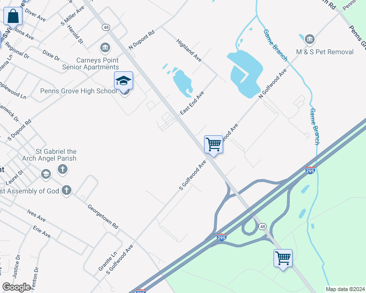 map of restaurants, bars, coffee shops, grocery stores, and more near 424 Harding Highway in Penns Grove