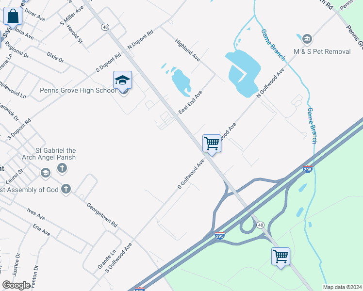map of restaurants, bars, coffee shops, grocery stores, and more near 424 Harding Highway in Penns Grove