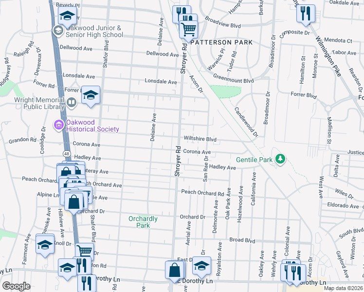 map of restaurants, bars, coffee shops, grocery stores, and more near 2007 Shroyer Road in Dayton