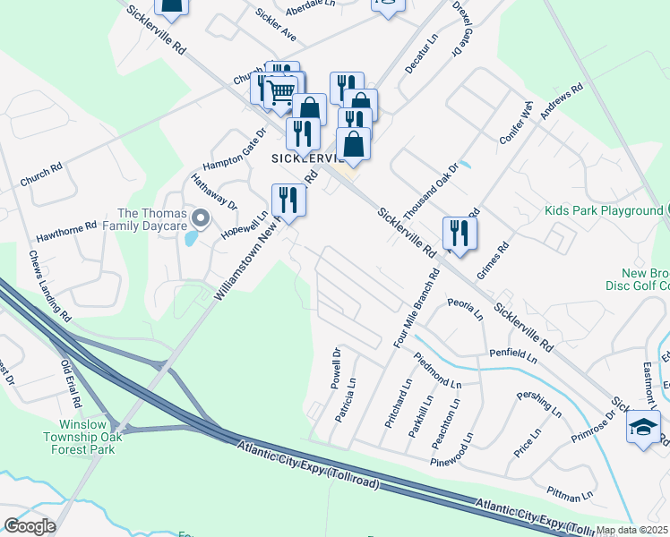 map of restaurants, bars, coffee shops, grocery stores, and more near 98 Oak Drive in Winslow Township