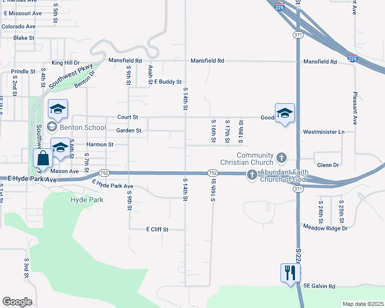 map of restaurants, bars, coffee shops, grocery stores, and more near 1025 Mason Road in Saint Joseph