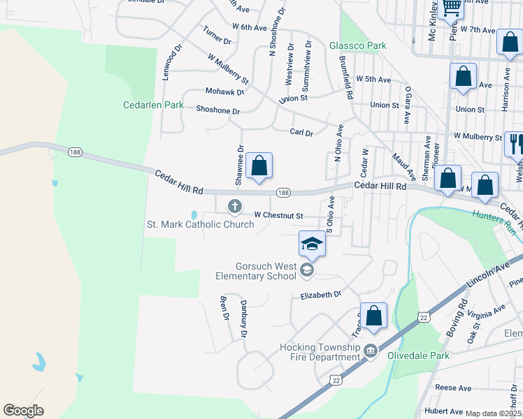 map of restaurants, bars, coffee shops, grocery stores, and more near 1813 West Chestnut Street in Lancaster