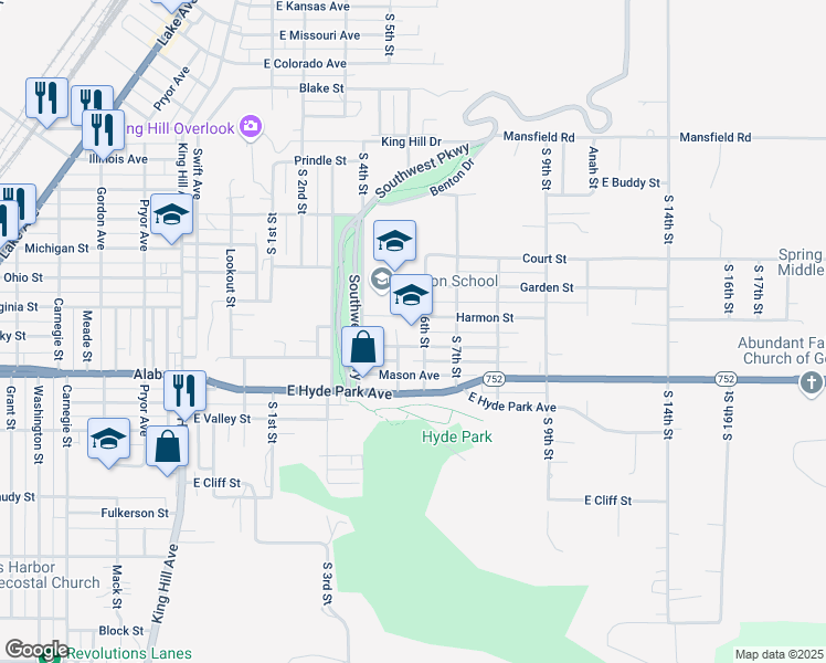 map of restaurants, bars, coffee shops, grocery stores, and more near 509 Thompson Avenue in Saint Joseph