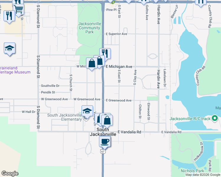 map of restaurants, bars, coffee shops, grocery stores, and more near 100-186 E Pennsylvania Ave in Jacksonville
