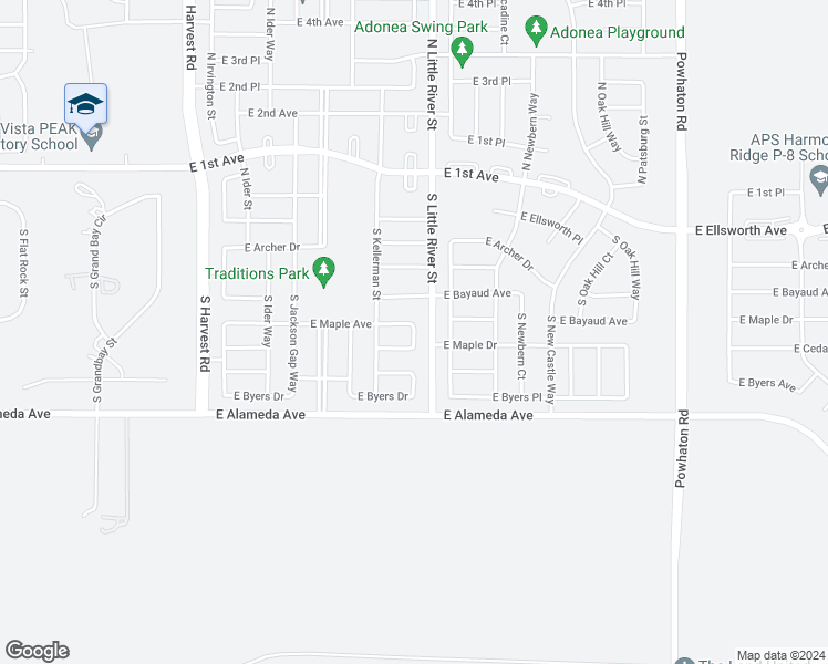 map of restaurants, bars, coffee shops, grocery stores, and more near 26858 East Maple Avenue in Aurora