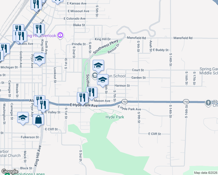 map of restaurants, bars, coffee shops, grocery stores, and more near 605 Harmon Street in Saint Joseph