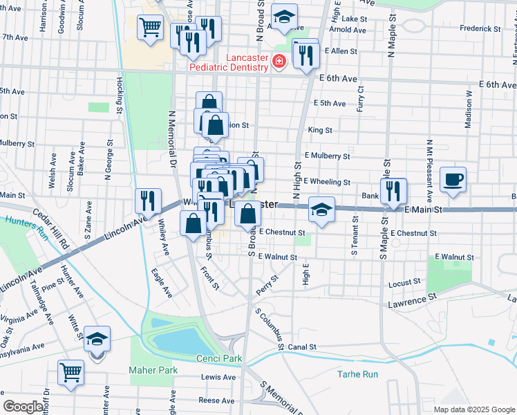 map of restaurants, bars, coffee shops, grocery stores, and more near in Lancaster