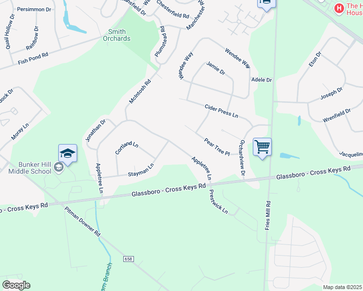map of restaurants, bars, coffee shops, grocery stores, and more near 32 Appletree Lane in Washington Township