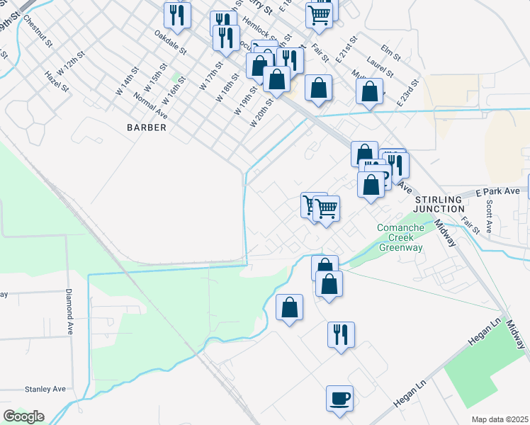 map of restaurants, bars, coffee shops, grocery stores, and more near 2270 Ivy Street in Chico