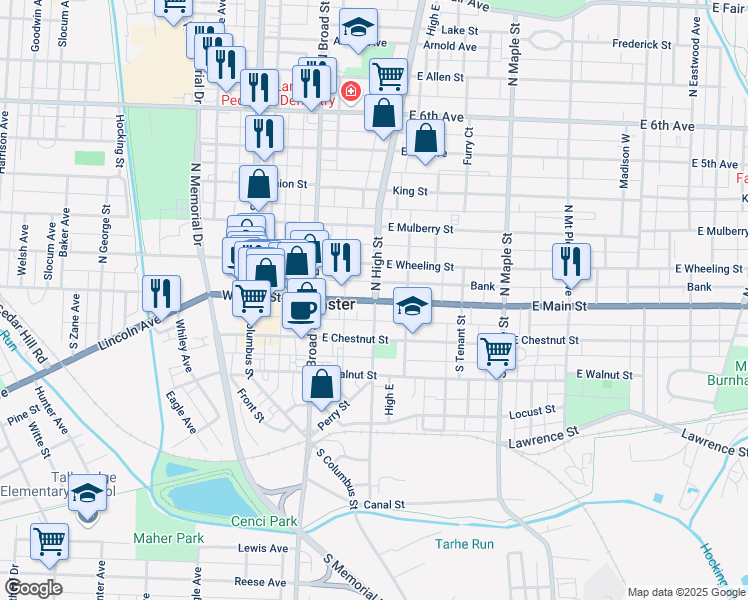 map of restaurants, bars, coffee shops, grocery stores, and more near in Lancaster